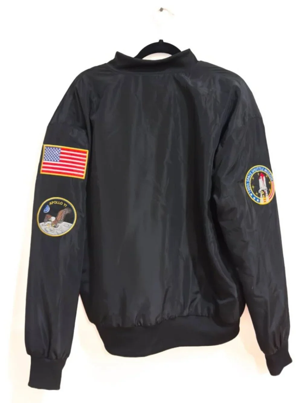 Black NASA MA1 Flight Jacket Space Shuttle Patches Bomber Jacket - Size M, Great